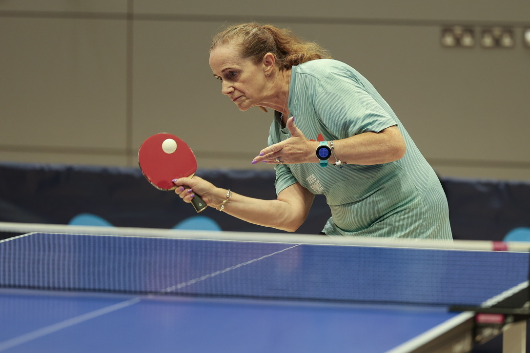 Sandy Nash playing table tennis